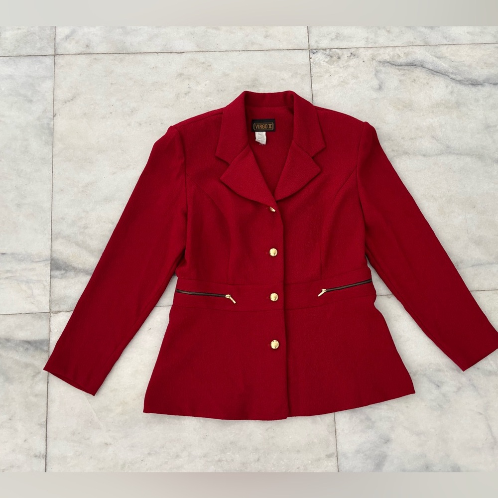 VTG Virgo II Blazer Red Gold Buttons Zipper Womens 12 Office Mob Wife Retro USA